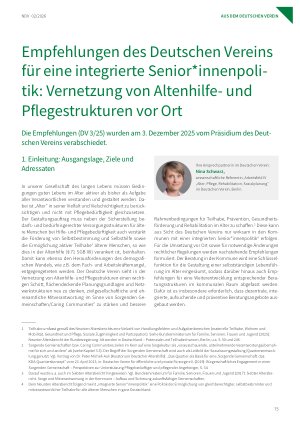 Vorschauseite 1: Empfehlungen des Deutschen Vereins für eine integrierte Senior*innenpolitik: Vernetzung von Altenhilfeund Pflegestrukturen vor Ort
