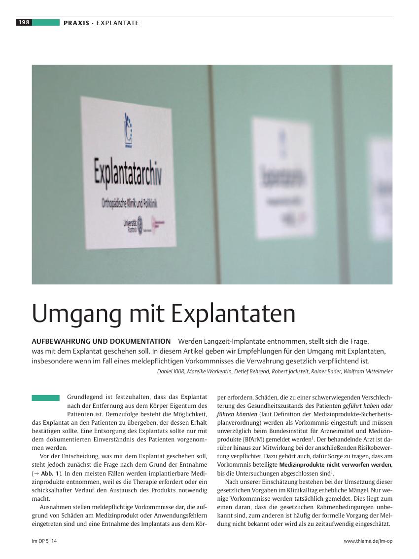 Vorschauseite 1: Umgang mit Explantaten