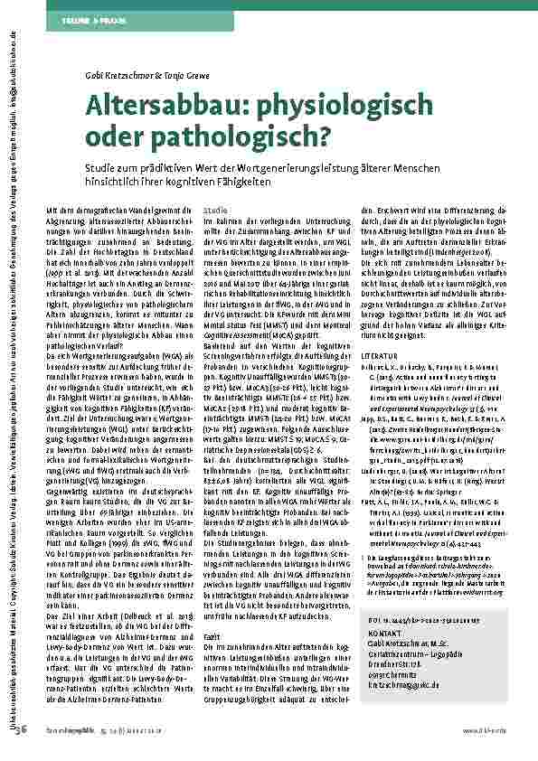 Vorschauseite 1: Altersabbau: physiologisch oder pathologisch?