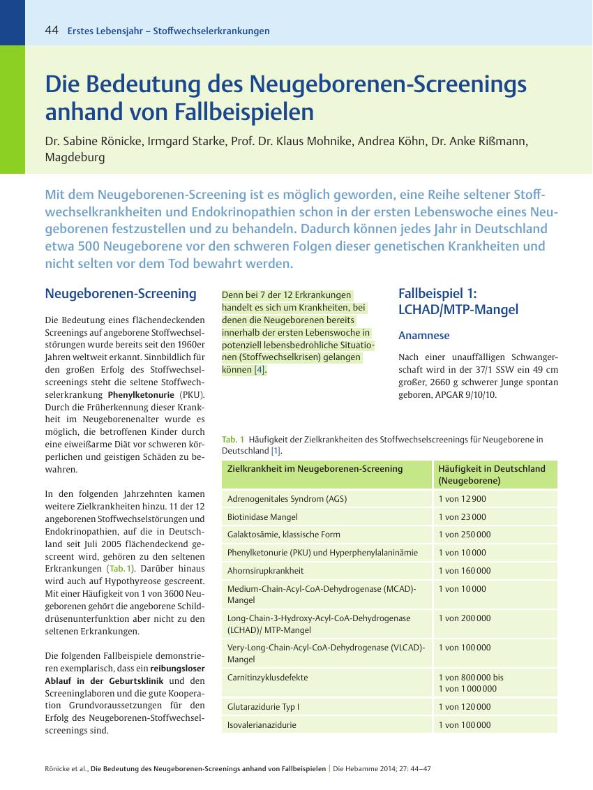 Vorschauseite 1: Die Bedeutung des Neugeborenen-Screenings anhand von Fallbeispielen