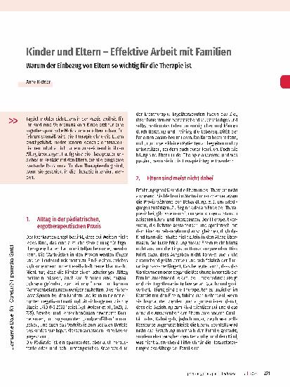 Vorschauseite 1: Kinder und Eltern - Effektive Arbeit mit Familien. Warum der Einbezug von Eltern so wichtig für die Therapie ist.