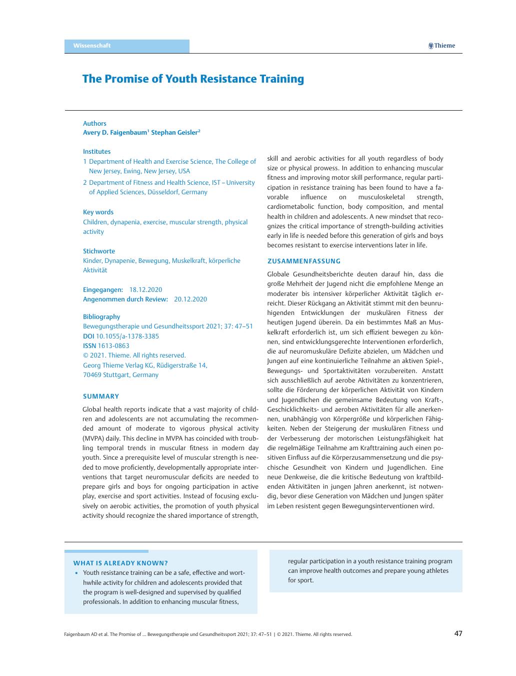 Vorschauseite 1: The Promise of Youth Resistance Training