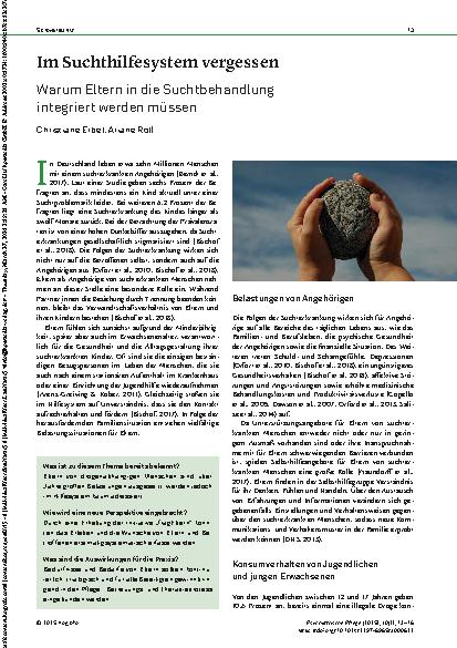 Vorschauseite 1: Im Suchthilfesystem vergessen Warum Eltern in die Suchtbehandlung integriert werden müssen