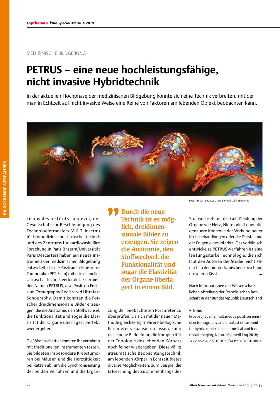 Vorschauseite 1: Medizinische Bildgebung: PETRUS – eine neue hochleistungsfähige, nicht invasive Hybridtechnik