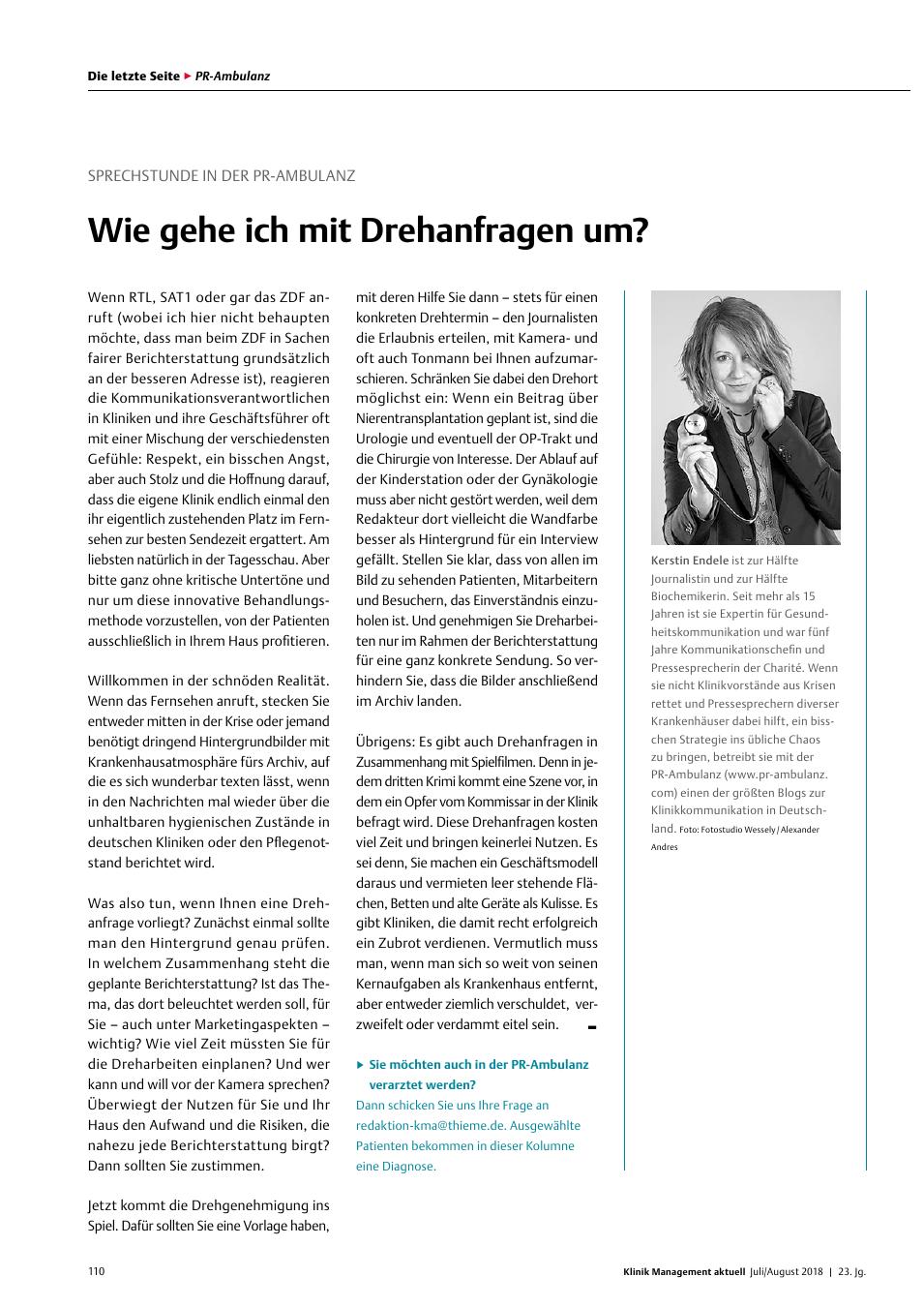 Vorschauseite 1: Sprechstunde in der PR-Ambulanz: Warum hat unsere Klinik keine Kommunikationsstrategie?