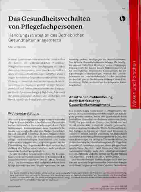 Vorschauseite 1: Das Gesundheitsverhalten von Pflegefachpersonen: Handlungsstrategien des Betrieblichen Gesundheitsmanagements