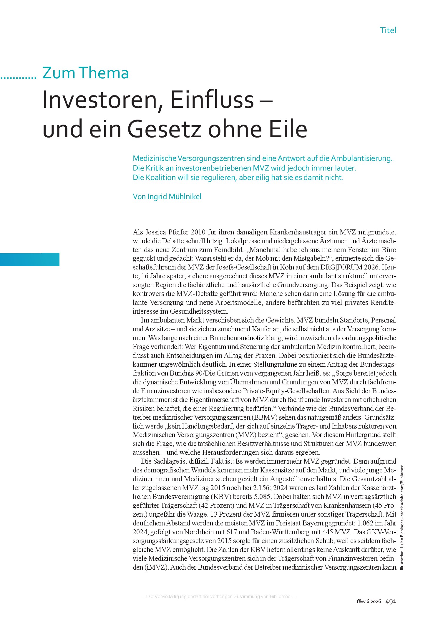 Vorschauseite 1: Investoren, Einfluss – und ein Gesetz ohne Eile