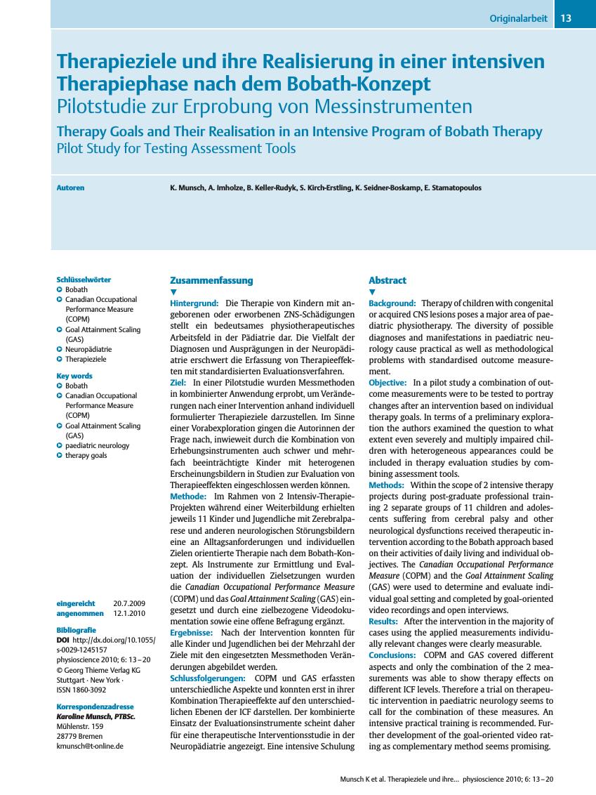 Vorschauseite 1: Therapieziele und ihre Realisierung in einer intensiven Therapiephase nach dem Bobath-Konzept