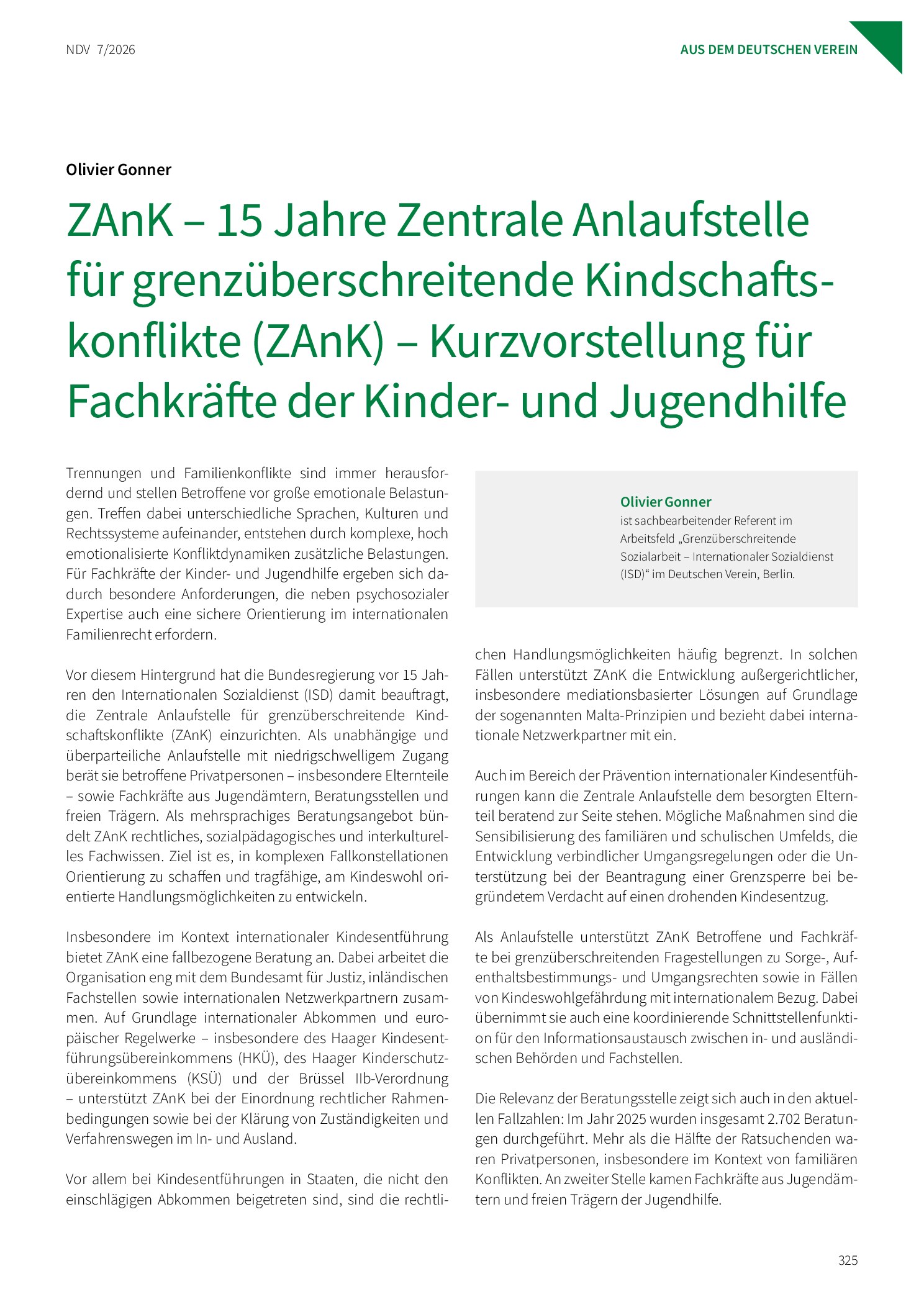 Vorschauseite 1: ZAnK – 15 Jahre Zentrale Anlaufstelle für grenzüberschreitende Kindschaftskonflikte (ZAnK) – Kurzvorstellung für Fachkräfte der Kinder- und Jugendhilfe