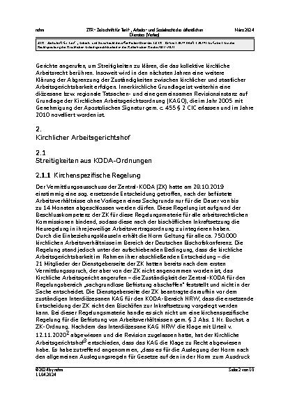 Vorschauseite 2: Aus der Rechtsprechung der Kirchlichen Arbeitsgerichtsbarkeit in der Katholischen Kirche 2022 – 2023