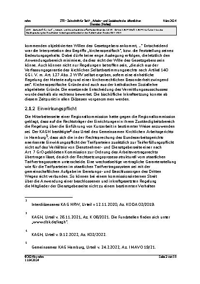 Vorschauseite 3: Aus der Rechtsprechung der Kirchlichen Arbeitsgerichtsbarkeit in der Katholischen Kirche 2022 – 2023