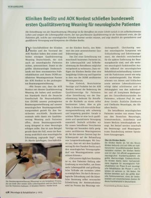 Vorschauseite 1: Kliniken Beelitz und AOK Nordost schließen bundesweit ersten Qualitätsvertrag Weaning für neurologische Patienten