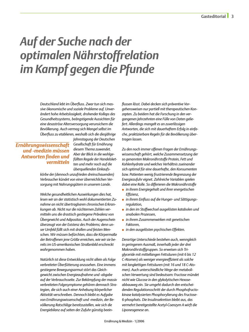 Vorschauseite 1: Auf der Suche nach der optimalen Nährstoffrelation im Kampf gegen die Pfunde