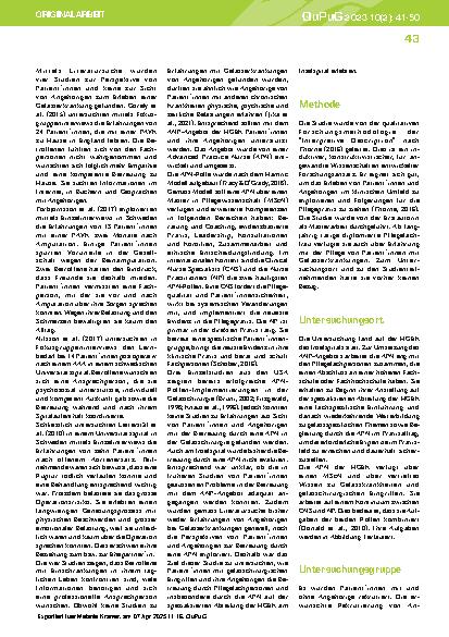 Vorschauseite 3: Erfahrungen von Patient*innen und ihren Angehörigen bei gefässchirurgischen Eingriffen mit der Betreuung durch Pflegefachpersonen und eine Advanced Practice Nurse: Eine qualitativ…