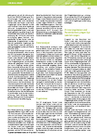 Vorschauseite 5: Erfahrungen von Patient*innen und ihren Angehörigen bei gefässchirurgischen Eingriffen mit der Betreuung durch Pflegefachpersonen und eine Advanced Practice Nurse: Eine qualitativ…