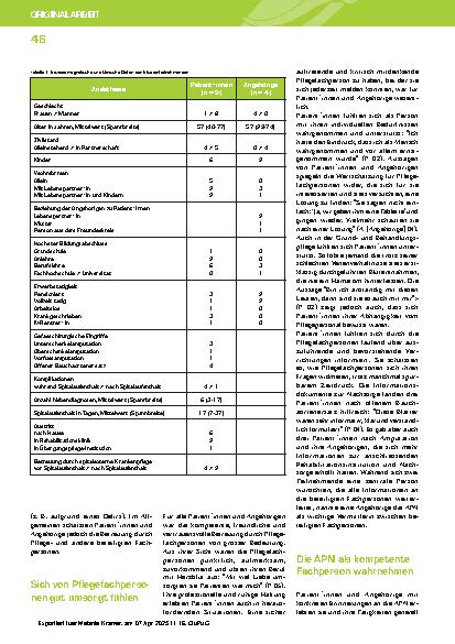 Vorschauseite 6: Erfahrungen von Patient*innen und ihren Angehörigen bei gefässchirurgischen Eingriffen mit der Betreuung durch Pflegefachpersonen und eine Advanced Practice Nurse: Eine qualitativ…