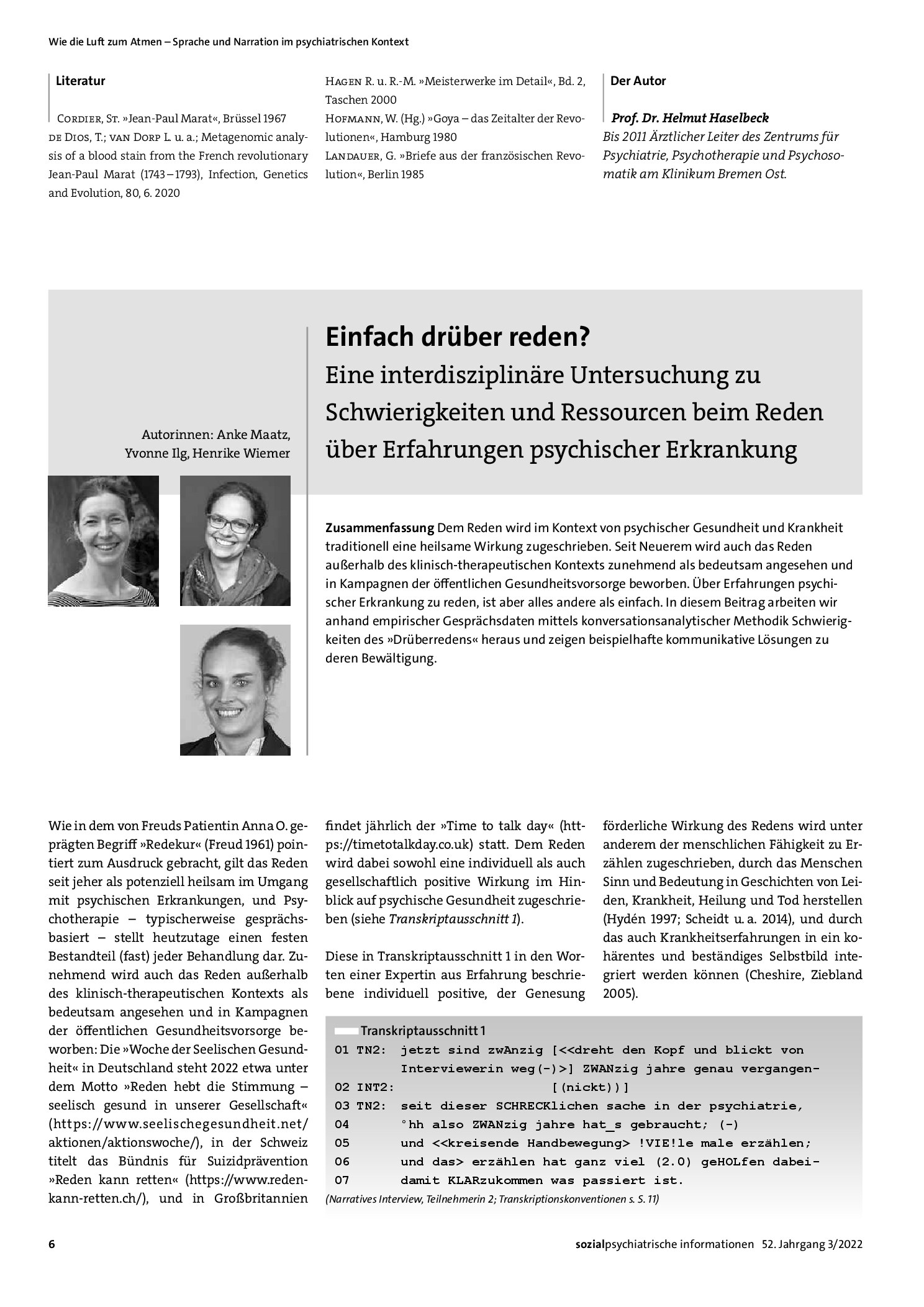 Vorschauseite 1: Einfach drüber reden? Eine interdisziplinäre Untersuchung zu Schwierigkeiten und Ressourcen beim Reden über Erfahrungen psychischer Erkrankung