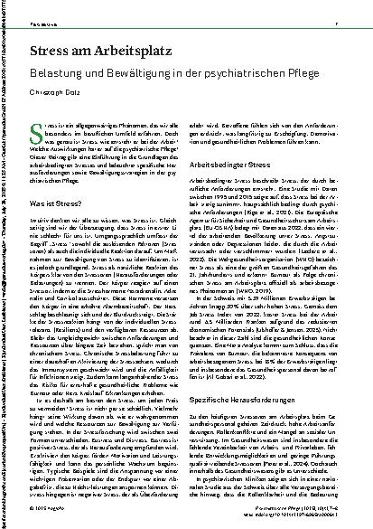 Vorschauseite 1: Stress am Arbeitsplatz Belastung und Bewältigung in der psychiatrischen Pflege