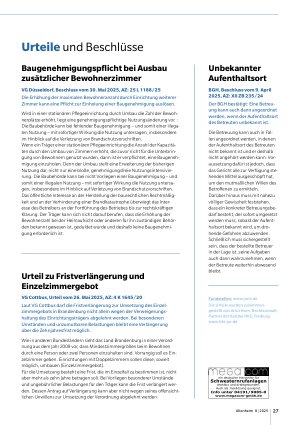 Vorschauseite 2: Urteile und Beschlüsse Baugenehmigungspflicht bei Ausbau zusätzlicher Bewohnerzimmer