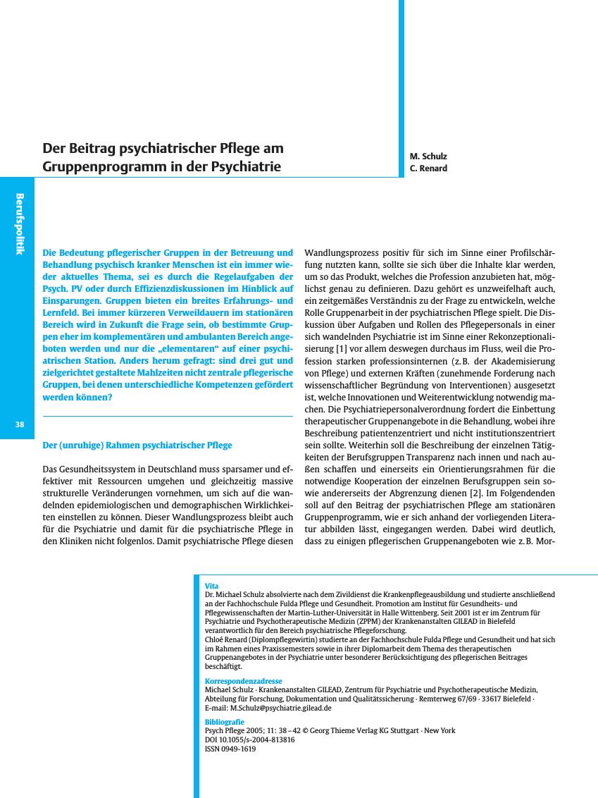 Vorschauseite 1: Der Beitrag psychiatrischer Pflege am Gruppenprogramm in der Psychiatrie