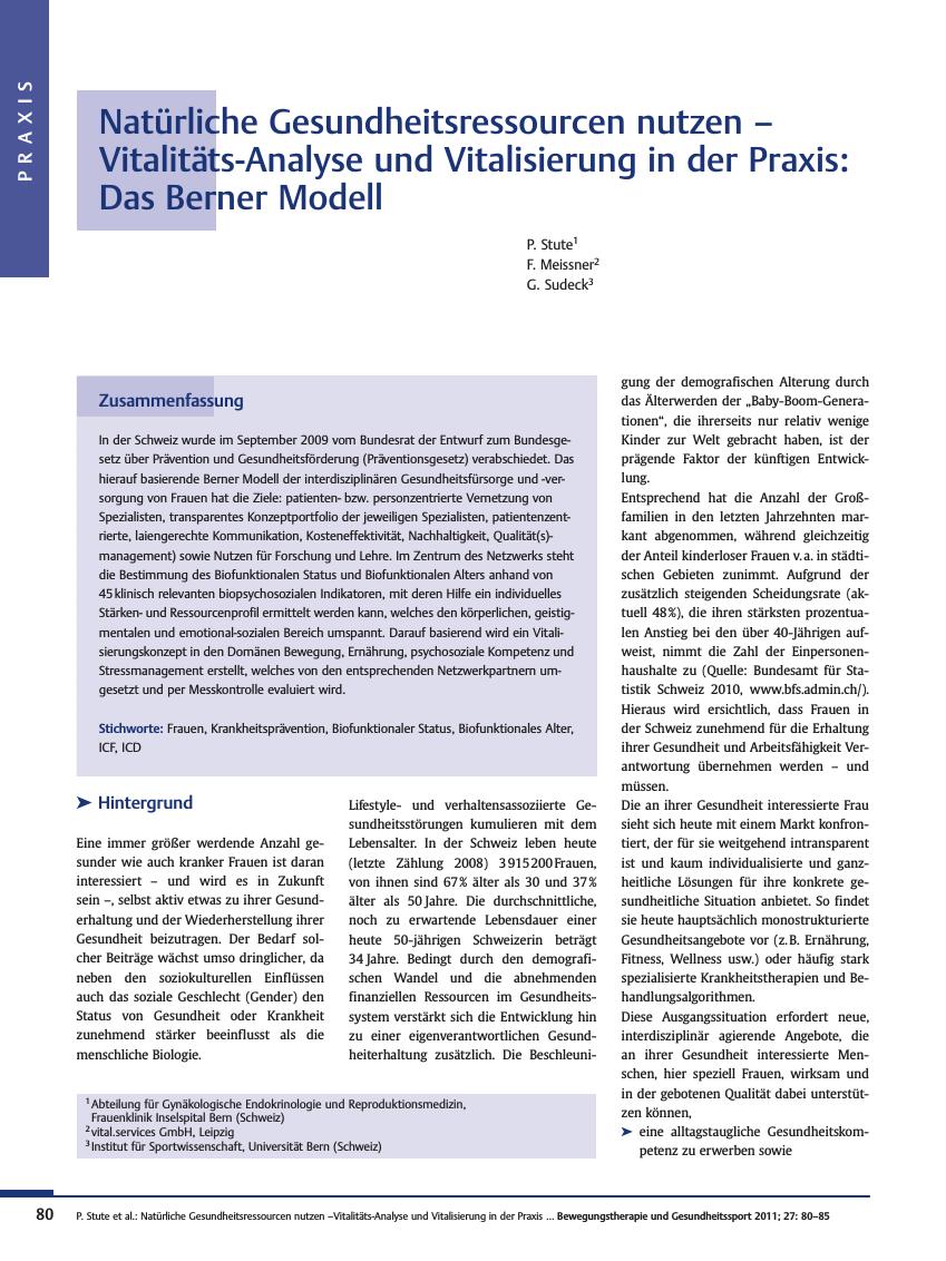 Vorschauseite 1: Natürliche Gesundheitsressourcen nutzen –Vitalitäts-Analyse und Vitalisierung in der Praxis: Das Berner Modell