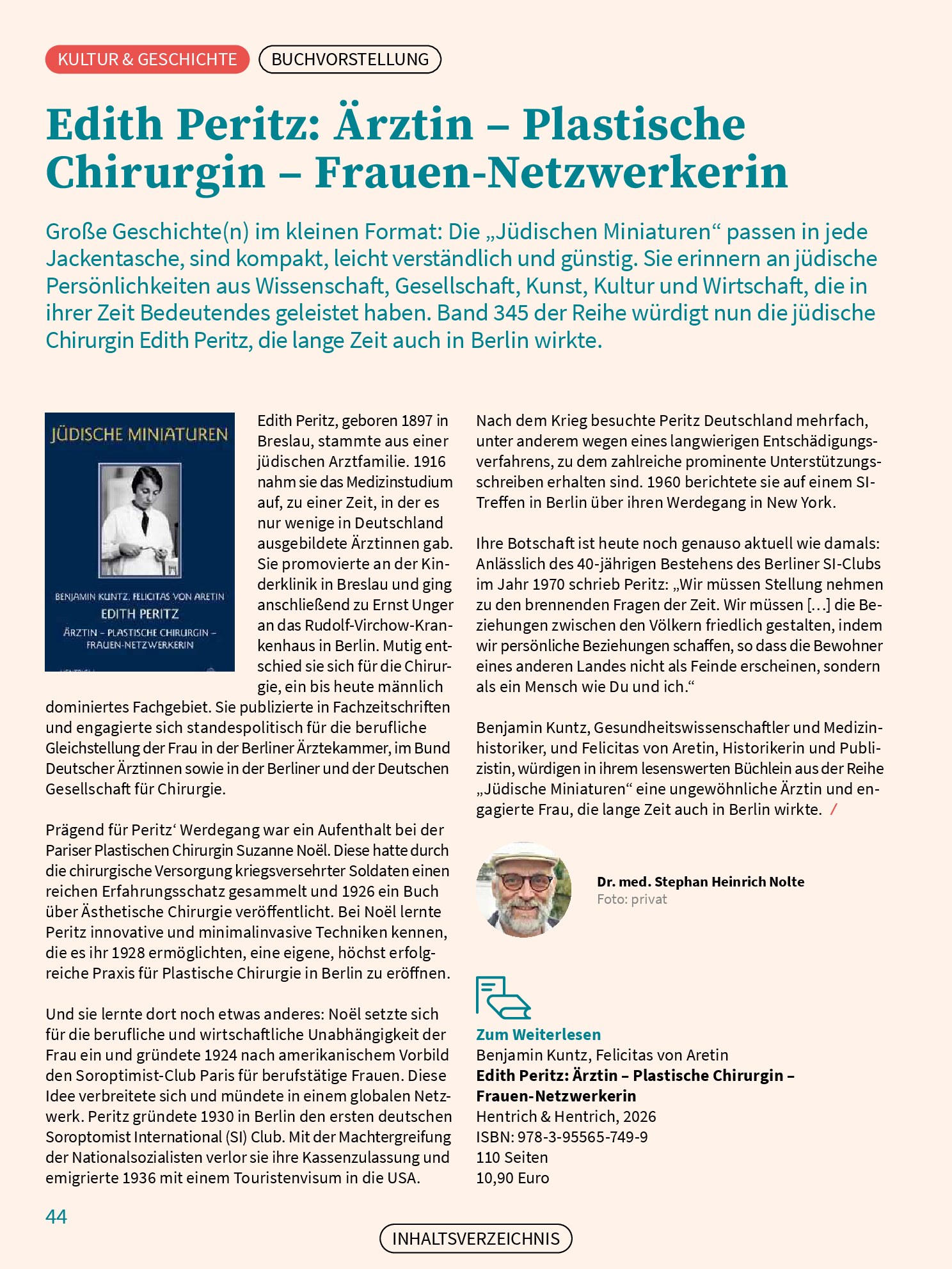 Vorschauseite 1: Edith Peritz: Ärztin – Plastische Chirurgin – Frauen-Netzwerkerin