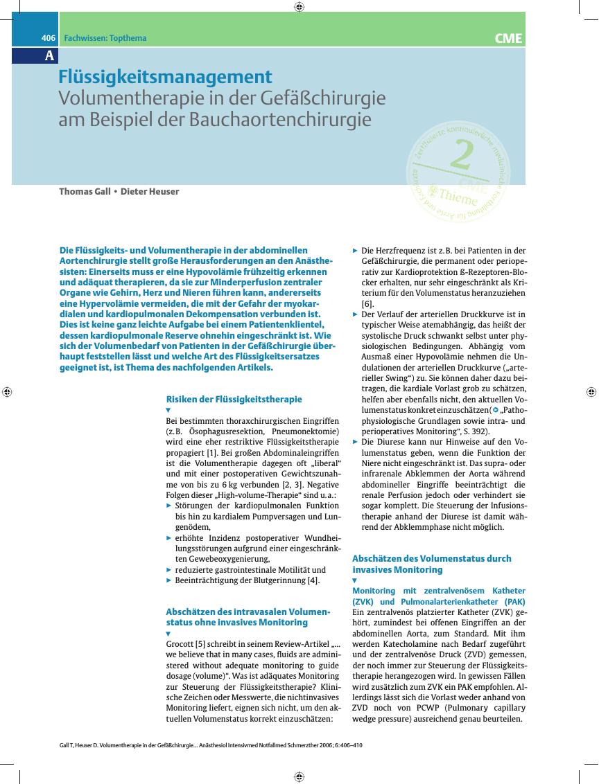 Vorschauseite 1: Flüssigkeitsmanagement - Volumentherapie in der Gefäßchirurgie am Beispiel der Bauchaortenchirurgie