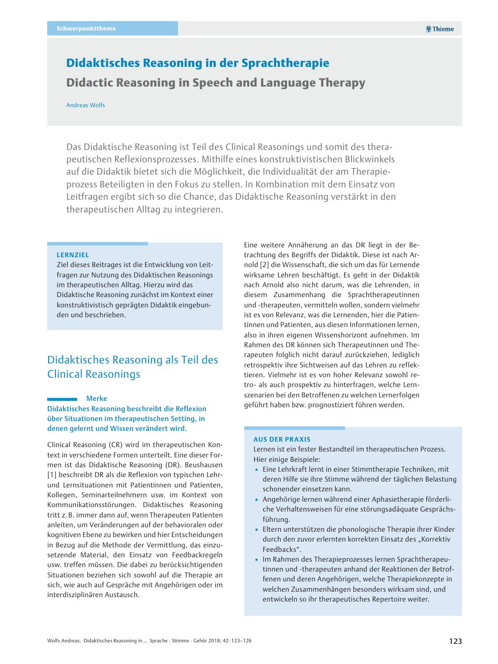 Vorschauseite 1: Didaktisches Reasoning in der Sprachtherapie