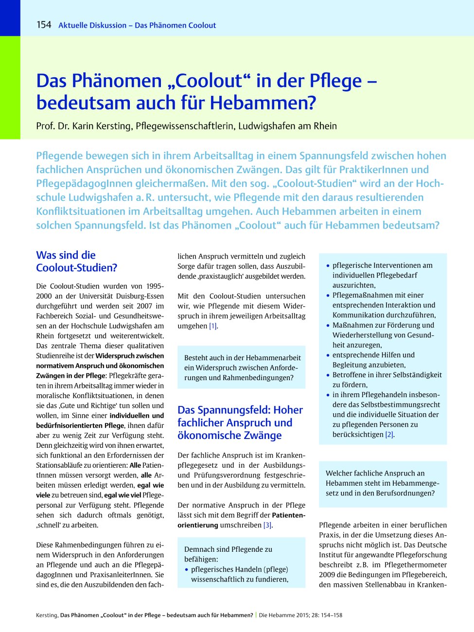 Vorschauseite 1: Das Phänomen ?Coolout? in der Pflege ? bedeutsam auch für Hebammen?