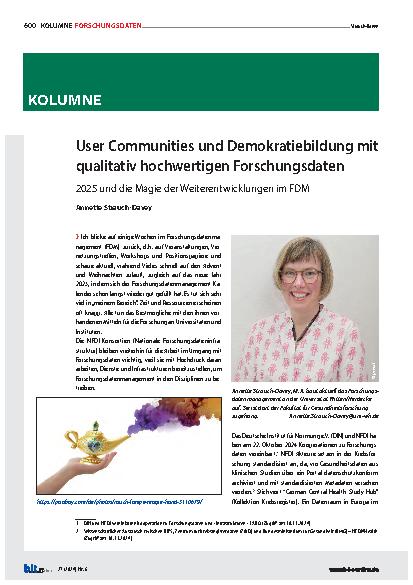 Vorschauseite 1: User Communities und Demokratiebildung mit qualitativ hochwertigen Forschungsdaten 2025 und die Magie der Weiterentwicklungen im FDM