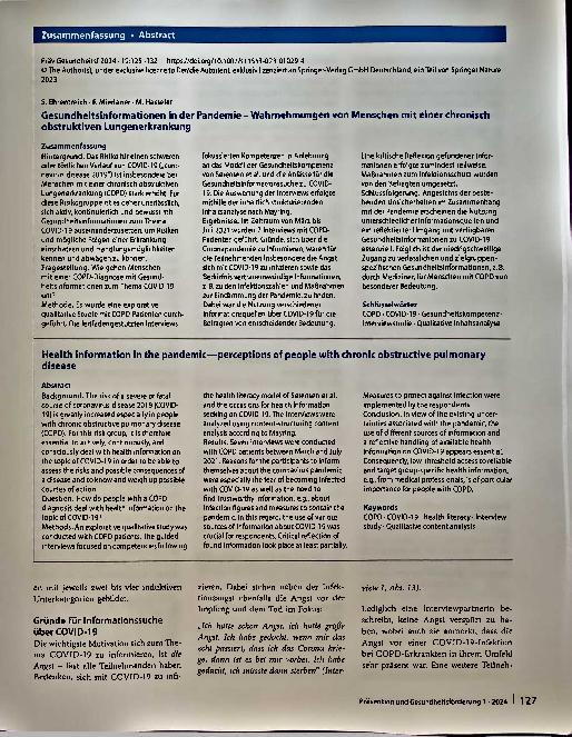Vorschauseite 3: Gesundheitsinformationen in der Pandemie - Wahrnehmungen von Menschen mit einer chronisch obstruktiven Lungenerkrankung
