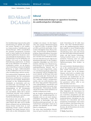 Vorschauseite 1: zu den Mindestanforderungen zur apparativen Ausstattung des anästhesiologischen Arbeitsplatzes