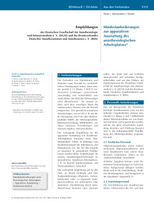 Vorschauseite 2: zu den Mindestanforderungen zur apparativen Ausstattung des anästhesiologischen Arbeitsplatzes