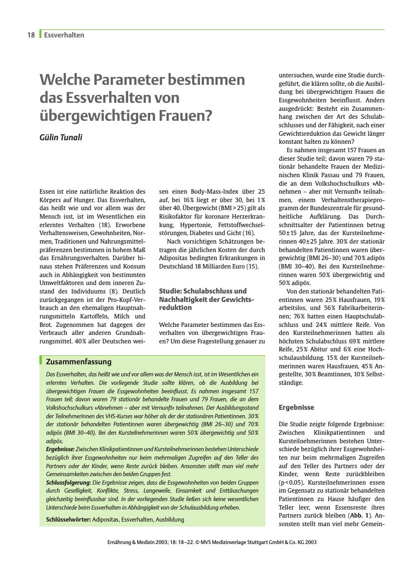 Vorschauseite 1: Welche Parameter bestimmen das Essverhalten von übergewichtigen Frauen?