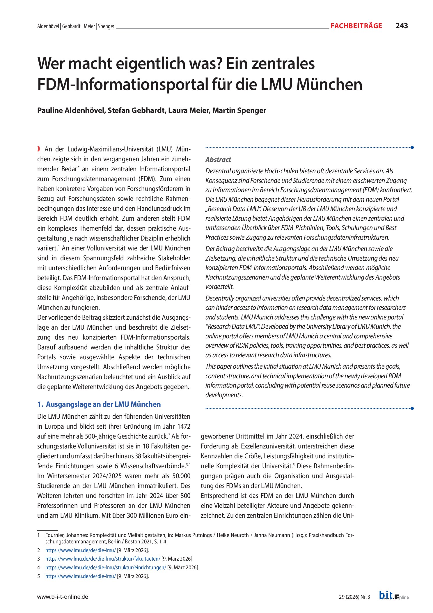 Vorschauseite 1: Wer macht eigentlich was? Ein zentrales FDM-Informationsportal für die LMU München