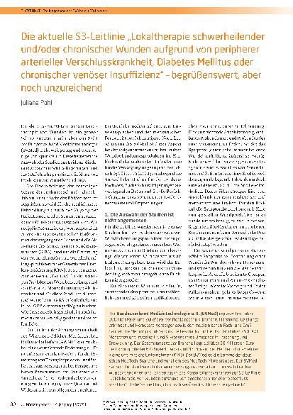 Vorschauseite 1: Die aktuelle S3-Leitlinie „Lokaltherapie schwer heilender und/oder chronischer Wunden aufgrund von peripherer arterieller Verschlusskrankheit, Diabetes Mellitus oder chronischer v…
