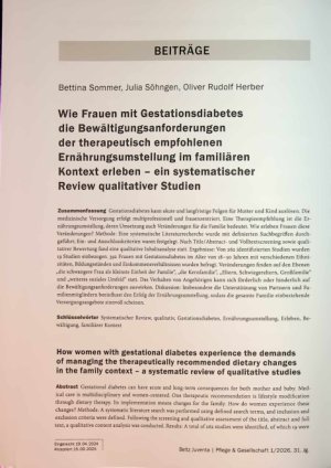 Vorschauseite 1: Wie Frauen mit Gestationsdiabetes die Bewältigungsanforderungen der therapeutisch empfohlenen Ernährungsumstellung im familiären Kontext erleben - ein systematischer Review qualit…