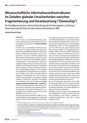 Vorschauseite 1: Wissenschaftliche Informationsinfrastrukturen im Zeitalter globaler Unsicherheiten zwischen Fragmentierung und Verantwortung (“Ownership”)