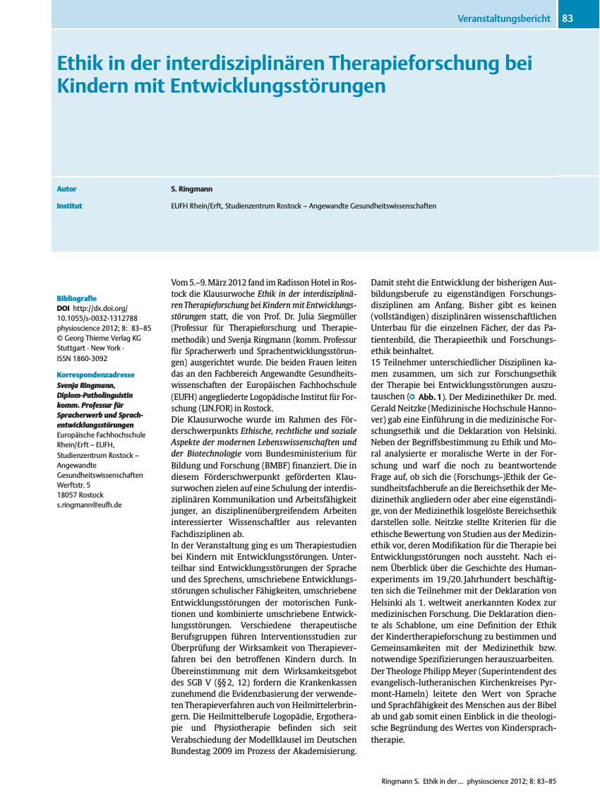 Vorschauseite 1: Ethik in der interdisziplinären Therapieforschung bei Kindern mit Entwicklungsstörungen