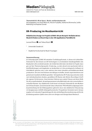 Vorschauseite 1: XR-Producing im Musikunterricht Didaktisches Design im Projekt LEVIKO-XR am Beispiel ‹Kollaboratives Musik Erfinden zu Mood Clips in der XR-Applikation PatchWorld›
