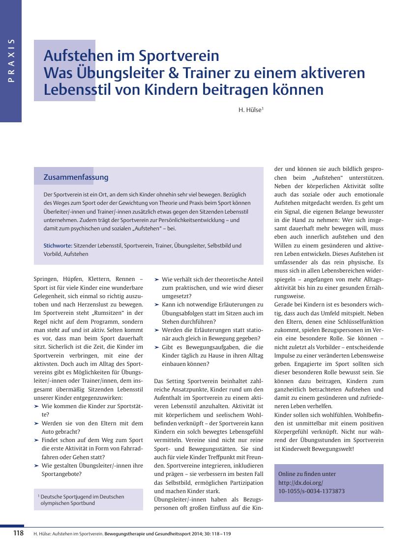 Vorschauseite 1: Aufstehen im Sportverein – Was Übungsleiter & Trainer zu einem aktiveren Lebensstil von Kindern beitragen können