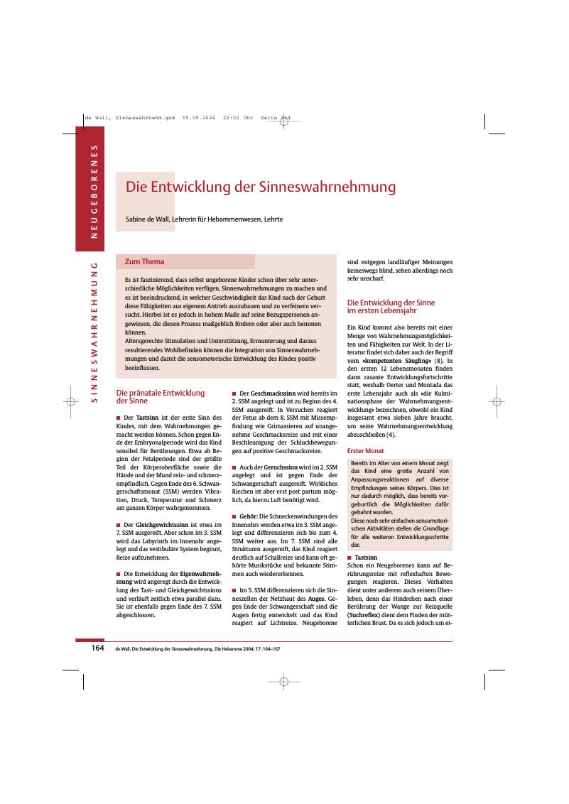 Vorschauseite 1: Die Entwicklung der Sinneswahrnehmung