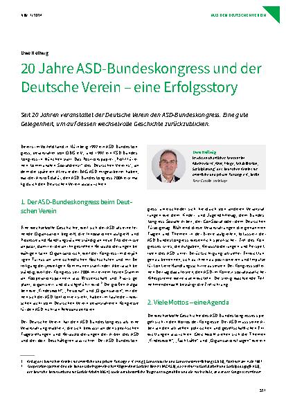 Vorschauseite 1: 20 Jahre ASD-Bundeskongress und der Deutsche Verein – eine Erfolgsstory