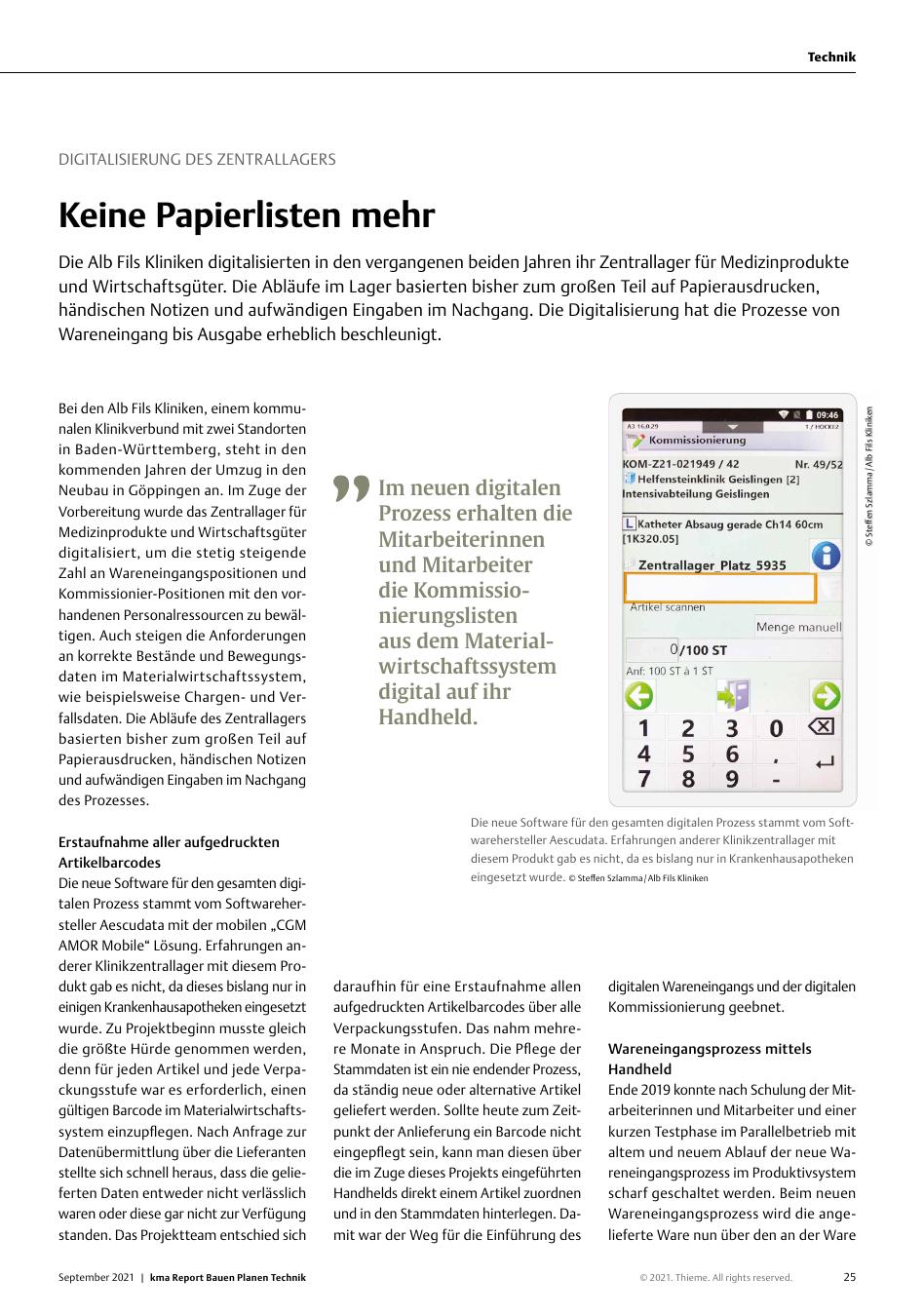Vorschauseite 1: Digitalisierung des Zentrallagers: Keine Papierlisten mehr