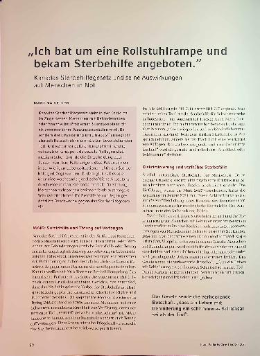 Vorschauseite 1: „Ich bat um eine Rollstuhlrampe und bekam Sterbehilfe angeboten. " Kanadas Sterbehilfegesetz und seine Auswirkungen auf Menschen in Not