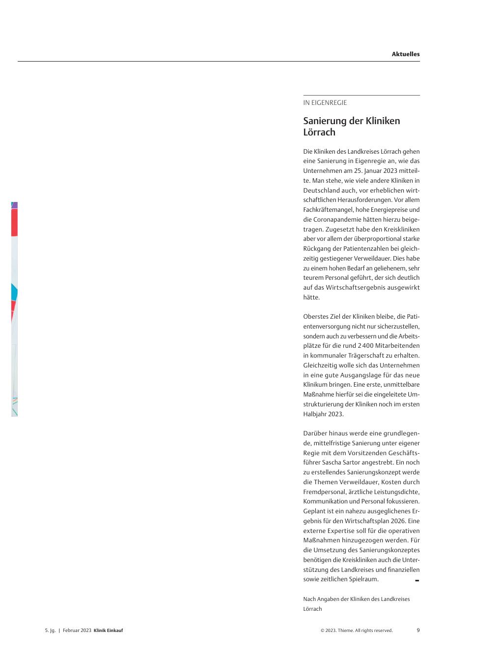 Vorschauseite 1: In Eigenregie: Sanierung der Kliniken Lörrach