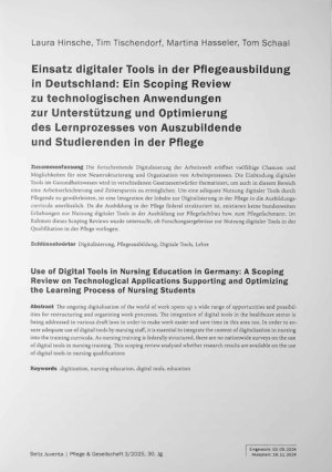 Vorschauseite 1: Einsatz digitaler Tools in der Pflegeausbildung in Deutschland: Ein Scoping Review zu technologischen Anwendungen zur Unterstützung und Optimierung des Lernprozesses von Auszubild…