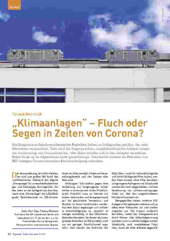 Vorschauseite 1: "Klimaanlagen" – Fluch oder Segen in Zeiten von Corona?