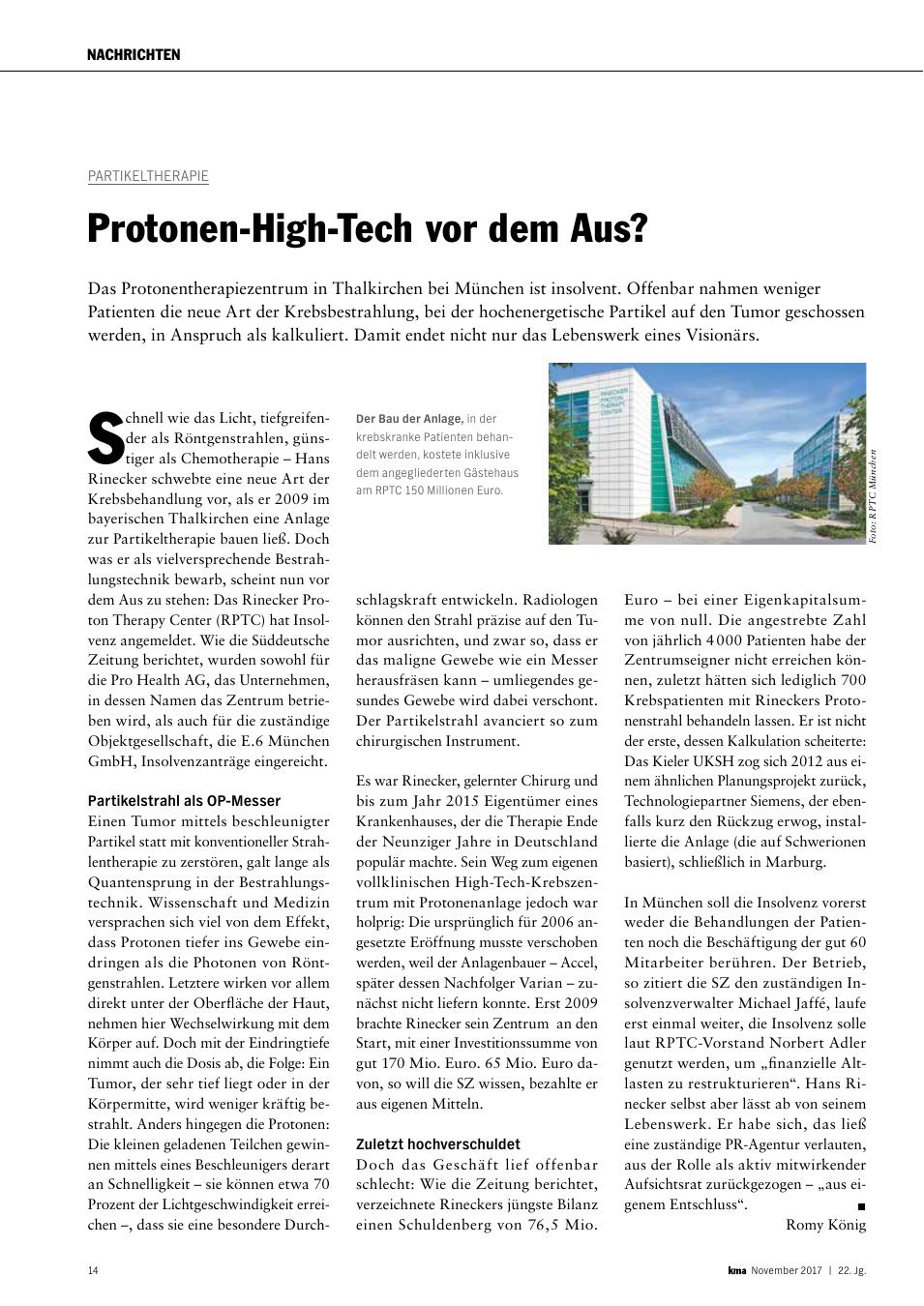 Vorschauseite 1: Partikeltherapie: Protonen-High-Tech vor dem Aus?