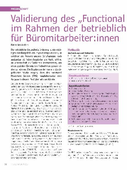 Vorschauseite 1: Validierung des „Functional Movement Screen“ im Rahmen der betrieblichen Gesundheitsförderung für Büromitarbeiter:innen